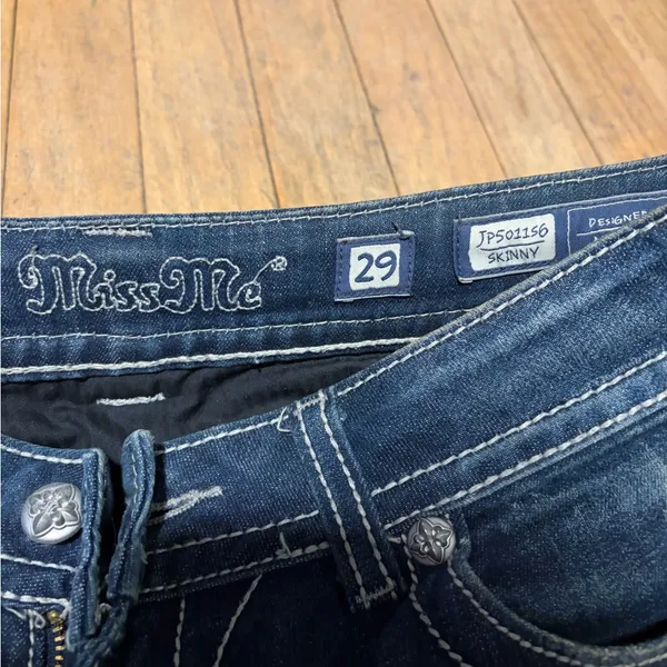 Miss Me Skinny Straight Leg Blue Denim Jeans. Bling Jeans - Image 6