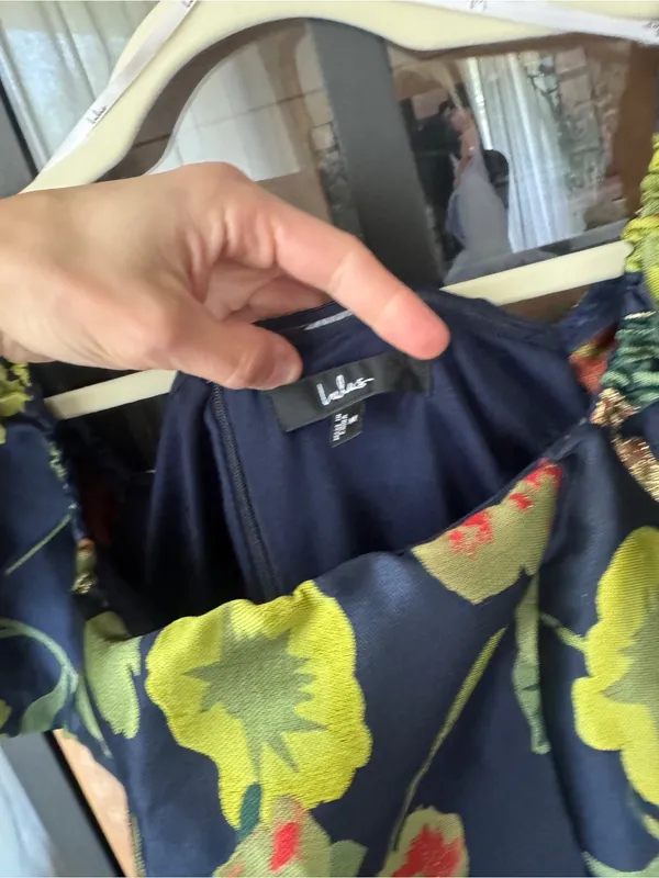NWT Lulus So Stunning Navy Floral Jacquard Puff short Sleeve Mini Dress cocktail - Image 4