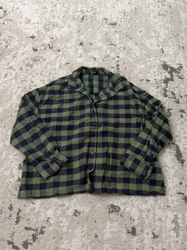 Madewell Classic Flannel Shirt Size Medium - Green/Blue - Image 2