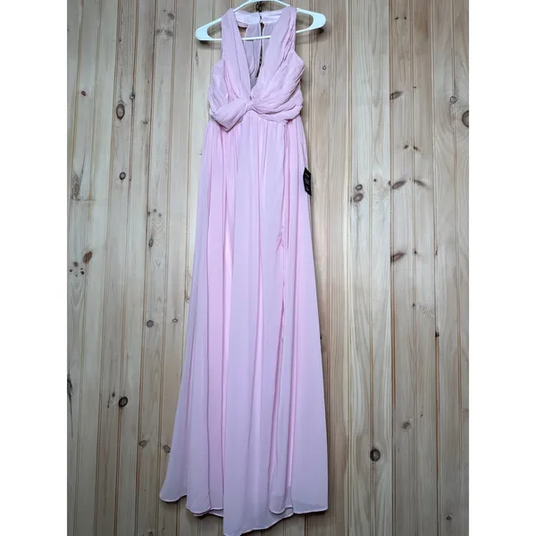 NWT Lulus Marilina Light Pink Pleated Twist-Front Maxi Dress Bridesmaid Gala L - Image 2