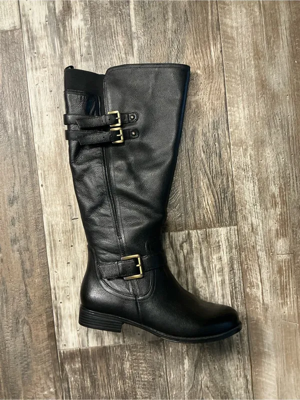 Naturalizer Black Leather Knee High Buckle Boot Size 8.5W Wide Calf - Image 11