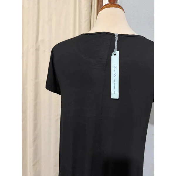 She & Sky Lounge‎ Midi Dress M Black Short Sleeve Scoop Neck A-Line T-Shirt Minimalist - Image 10