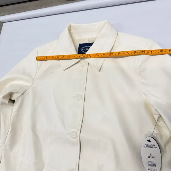 Scoop Faux Leather Utility Trench Coat Winter White Vegan Long Jacket Womens L - Image 6