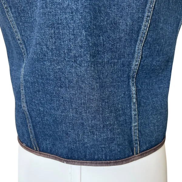 Vintage 90s Liz Claiborne Blue Denim Vest Leather Trimmed M Grunge Preppy Boho - Image 5