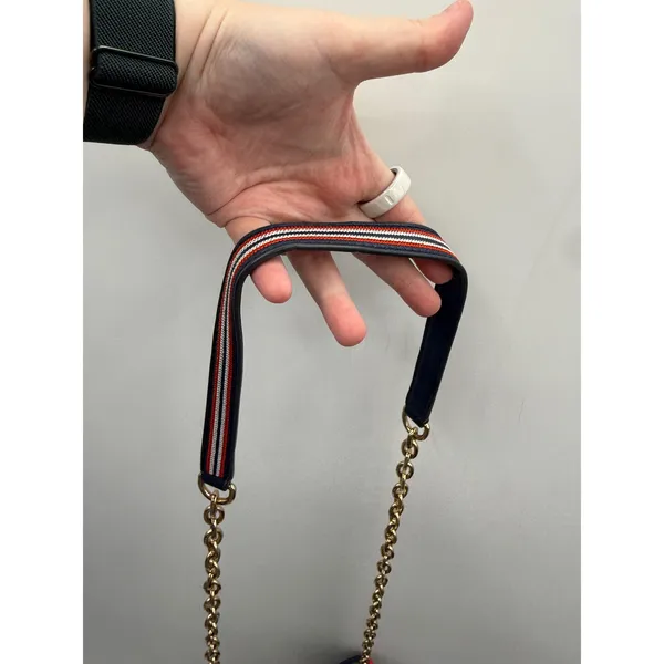 Tory Burch Alexa Convertible Shoulder Bag Navy Red Embroidered‎ Leather Chain - Image 15