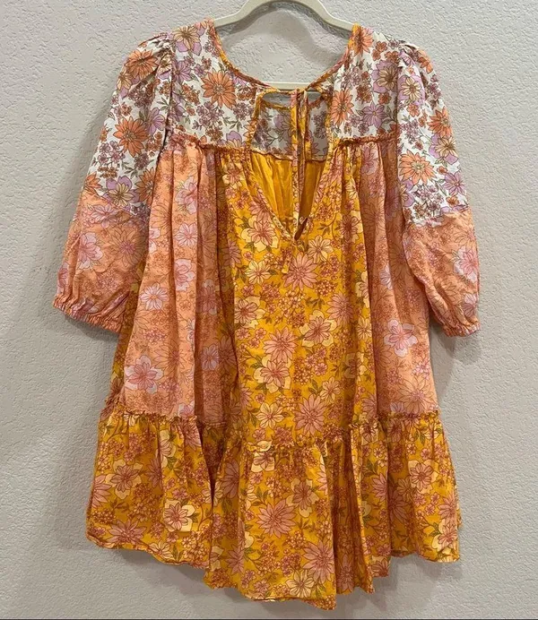 American Eagle Orange Floral Babydoll Mini Dress Sz XS Cottagecore Beach Light - Image 5