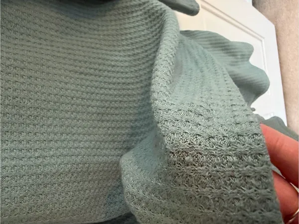 Ekouaer Waffle Knit Lounge Set Long Sleeve Top Shorts Sage Green Large - Image 4
