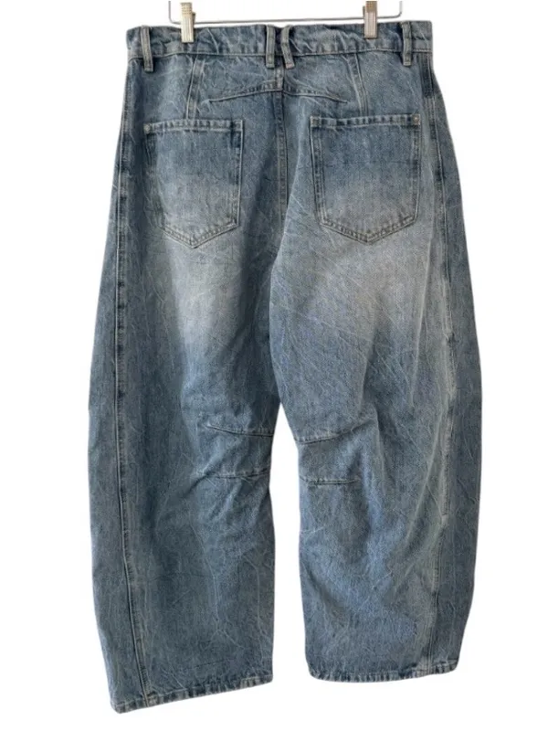 eesome Barrel Horseshoe Denim Jeans Curved Leg in Faded Blue Wash - Image 2