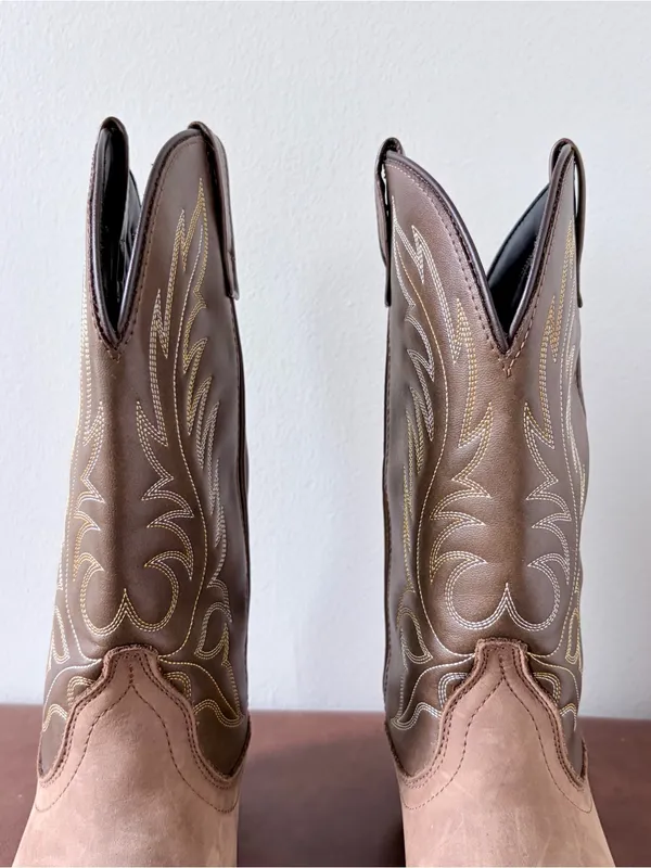 Laredo Two-Tone Brown Suede & Leather Cowboy Boots - Image 2