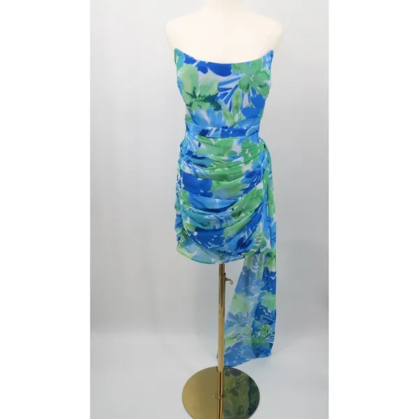 Runaway The Label Zayla‎ Mini Dress Blue Floral Strapless Ruched XXL NEW - Image 2