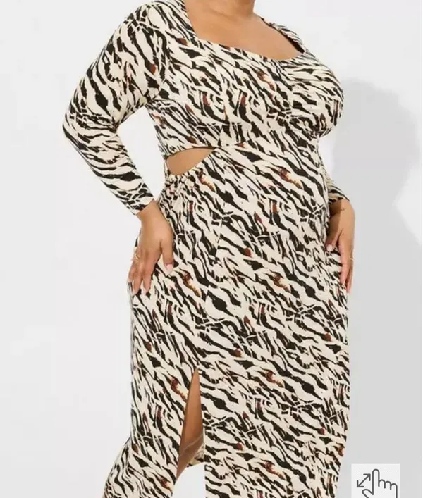 Torrid NWT Maxi Studio Knit Midi Dress Watercolor Zebra Tan Brown Orange Size 2X - Image 4