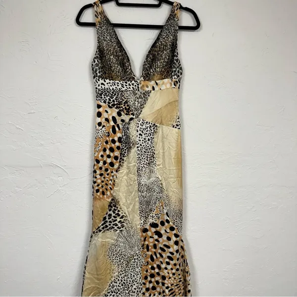 Jovani Black & Tan Animal Print Silk Patchwork Maxi Dress Womens 2 Formal Gown - Image 6