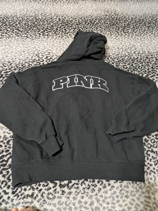 Victoria's Secret PINK Black Full Zip Hoodie Size Small - Image 3