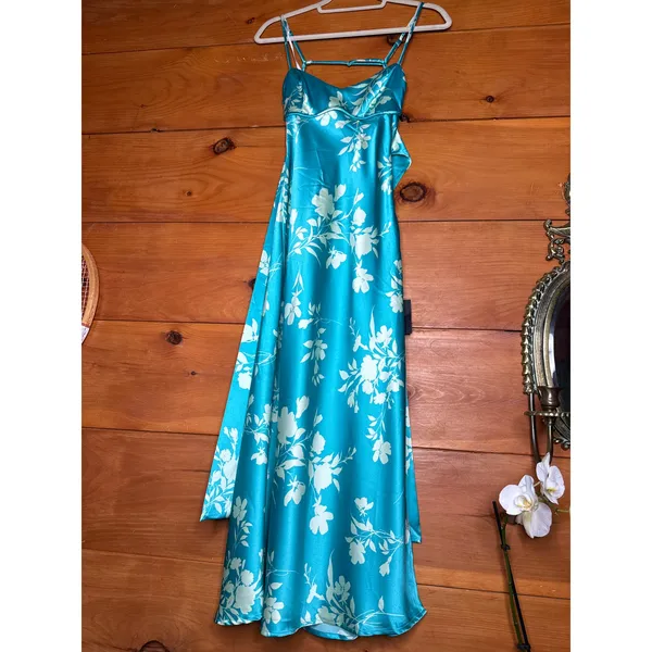NWT Lulus Glamorous Efforts Aqua Floral Print Tie-Back Midi Dress Cruise Sz XS - Image 2
