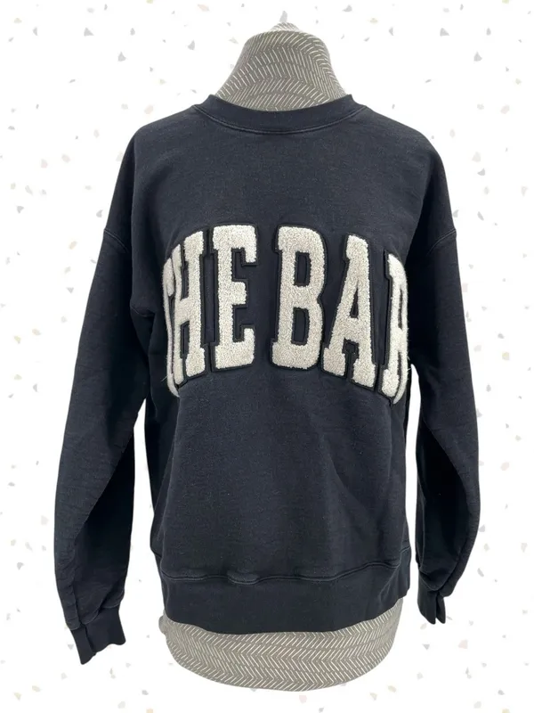 The Bar Arlo Crewneck Pullover Sweatshirt Black White Terry Letters Size M - Image 2