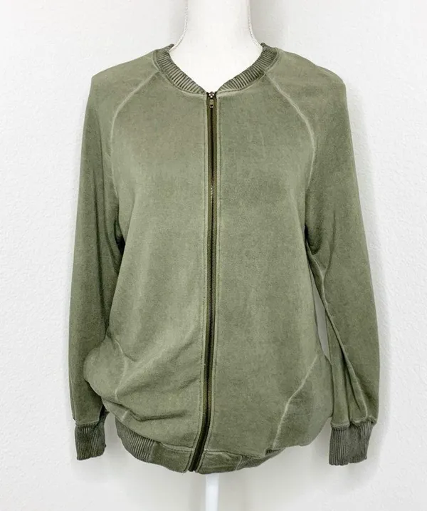 H by Bordeaux Soft Lightweight Bomber Jacket Zip Up Olive Green Size L - Image 3