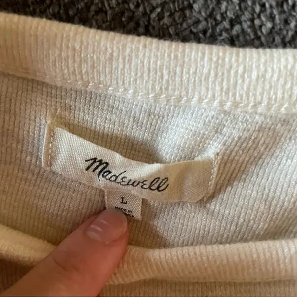 Madewell Cream White Soft Modal Knit Long Sleeve Crewneck Top Large - Image 3