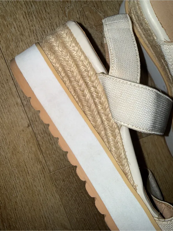 Women’s Neutral Cream Wedge Espadrille Sandals with Straps - Image 2
