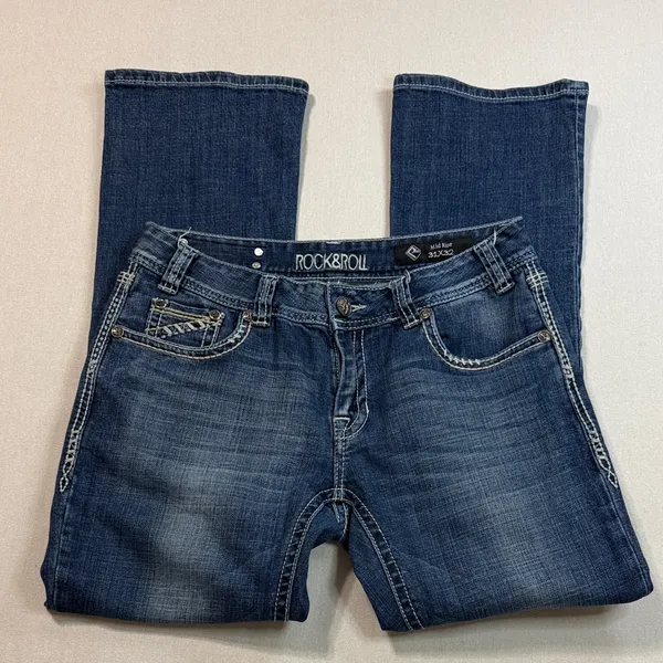 Rock & Roll Women's Dark Blue Boot Cut Jeans Size 31 - Image 4