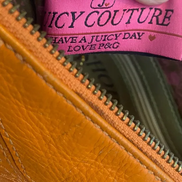 Vintage Y2k Juicy Couture Barrel Shoulder Bag Purse Leather Orange Logo Charm - Image 13