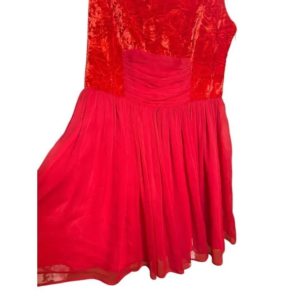 Free People Vibrant Red Crushed Velvet Party Mini Baby Doll Dress Sz‎ 8 - Image 6