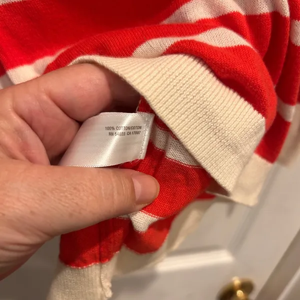 Old Navy Womens Orange Cream Striped Cotton 3/4 Sleeve Pullover Sweater Small‎ - Image 6