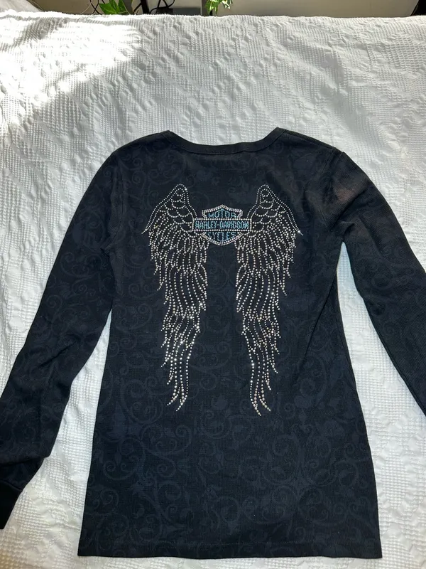 Harley Davidson Long Sleeve Bedazzled T-shirt in Black - Image 3