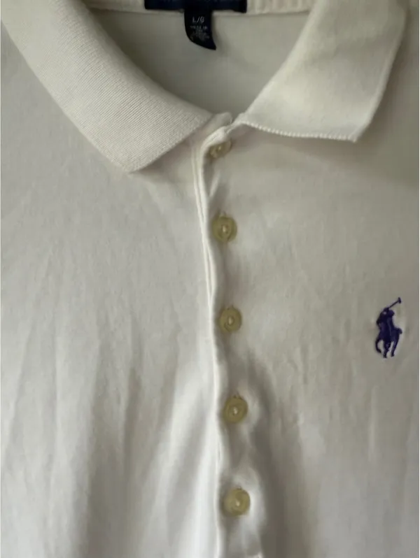 Ralph Lauren White Polo Shirt Dress with Navy Logo - Size Large - Image 8