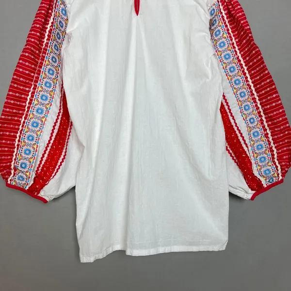 Folk Peasant‎ Blouse Top Women White Red Embroidered Balloon Sleeve European - Image 6