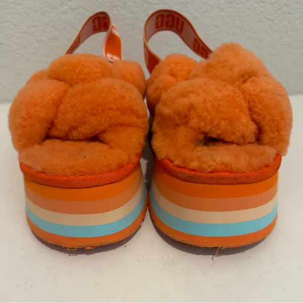 UGG Disco Knot Slides Orange Platform Sandal Sheepskin Fluffy Size 8 - Image 4