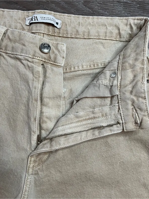 ZARA Z1975 Beige High Rise Mom Fit Ankle Straight Leg Jeans Size 6 - Image 6
