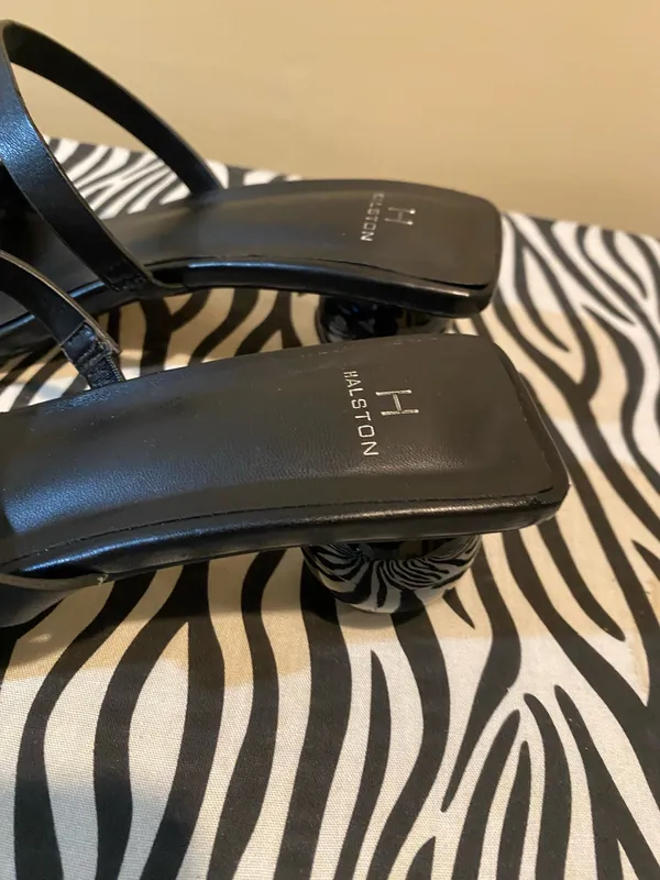 H by Halston Black Square-Toe Sandals with Sculpted Ball Heels - Image 5