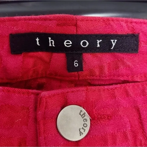Theory Jeans Straight‎ Leg Geometric Red Denim Size 6 - Image 11