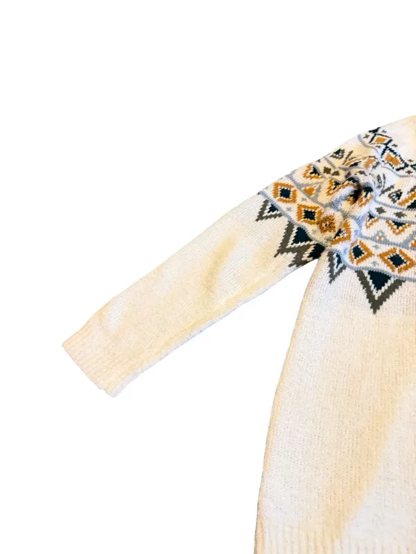 Maurices Cream Long Length Cardigan Sweater Open Front Tribal Fair Isle Medium - Image 11