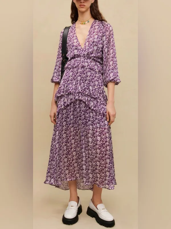 Maje Ronirique Maxi Dress Women's Purple midi‎ dress unicorn floral XL - Image 2