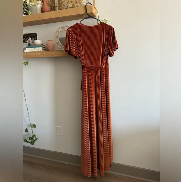 Baltic Born Andi Copper Ribbed Velvet Wrap Dress - Image 5