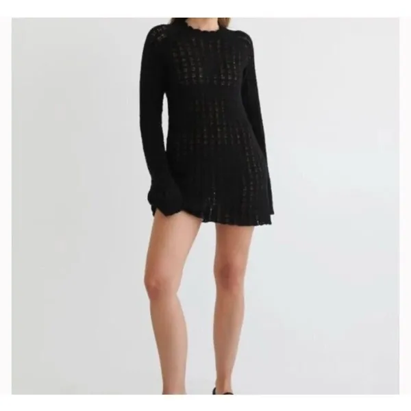 Anthropologie NWT Medium Rumored Black Beyond the Sea Fishnet Knit Mini Dress - Image 2
