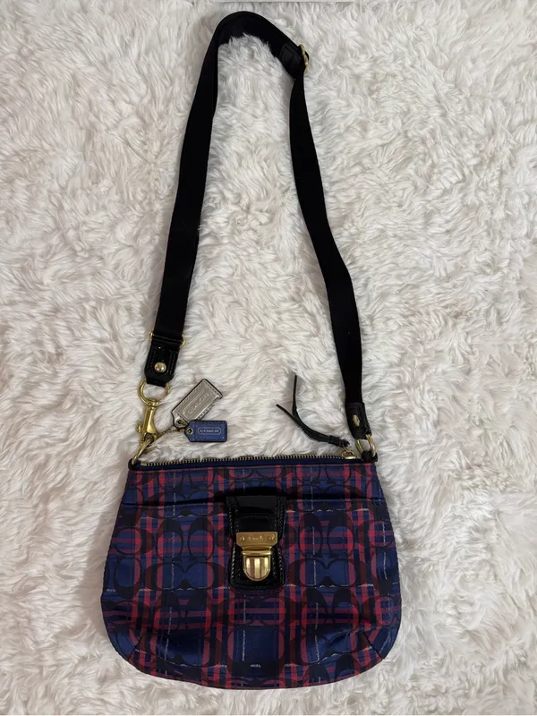 Coach Navy and Pink Plaid Crossbody - Image 14