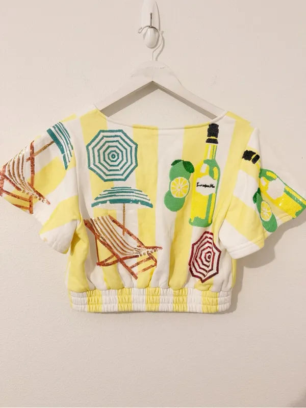 Queen of Sparkles Yellow Stripe Embellished Crop Top Size Small S * - Image 6