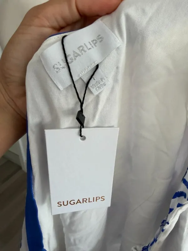 SUGARLIPS Blue White Aegean Maxi Vacay Dress Sz Large NEW NWT - Image 9