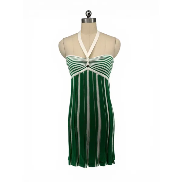New! Amanda Uprichard Dianella Halter Mini Dress Green‎ White Stripe Sz Small - Image 4