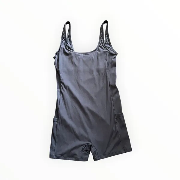 LEGOE Heritage Maternity Ribbed Scoop Neck Short Romper Blue S - Image 4