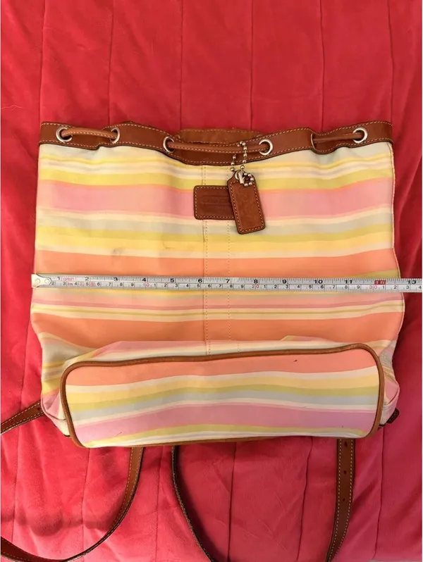 Vintage Coach Hamptons Watercolor Stripe Drawstring Backpack 2009 - Image 6