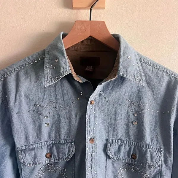 Vintage Faded Glory Originals Bedazzled Chambray Button Down Size S - Image 5
