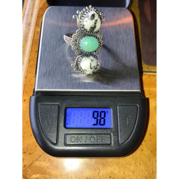 White Buffalo Nevada Turquoise Sterling Silver Heart Ring Size 9 - Image 8