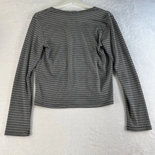 A Byer Vintage Y2K 90s Large Cardigan Single Button Metallic Striped Black White USA - Image 10