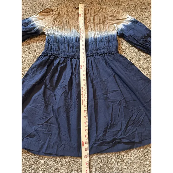 APIECE APART Aldea Smocked Mini Dress Navy Shibori Dress Small Boho Coastal - Image 8