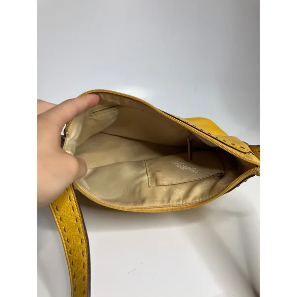 Fossil Shoulder Bag Womens Small Yellow Good Leather Whipstitch Boho Zip Top - Image 3
