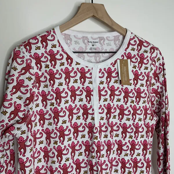 Roller Rabbit Monkey Pajama Top Pink Womens Medium New - Image 8