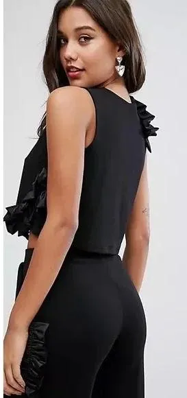 ASOS Ponte Crop Top With Satin Ruffle Detail - Image 4